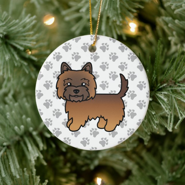 Röd randig Cairnterrier Söt Tecknad Hund Julgransprydnad Keramik (Träd)
