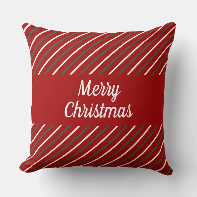 Röd randig God Jul  Kudde (Framsida)