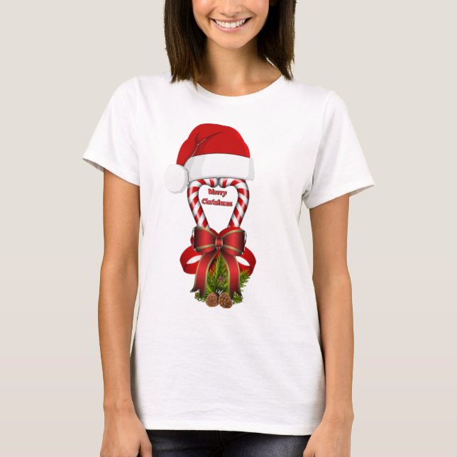 Röd randig julgodis Cane T Shirt (Framsida)