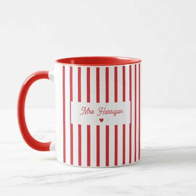 Röd randig lärare kaffe mugg (Vänster)