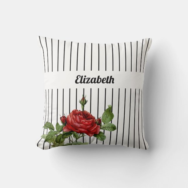Röd randig ros namn kudde (Framsida)