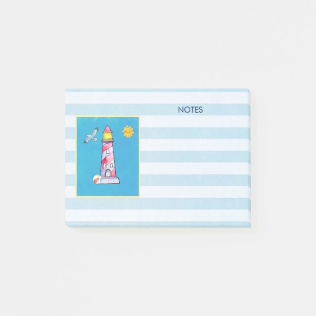 Röd, randig vattenfärgsfyr post-it block (Framsida)