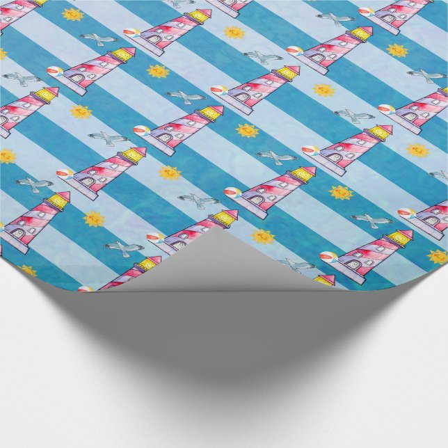 Röd, randig vattenfärgsfyr presentpapper (Hörn)