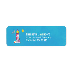 Röd, randig vattenfärgsfyr returadress etikett