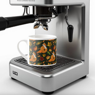 Röd Räv Höstblad Ekollon Grön Mönster Espressomugg