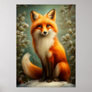 Röd räv i vinter skog poster