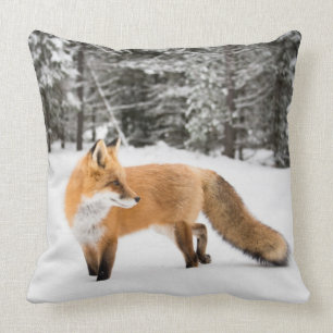 Röd räv i vit Snö Kudde