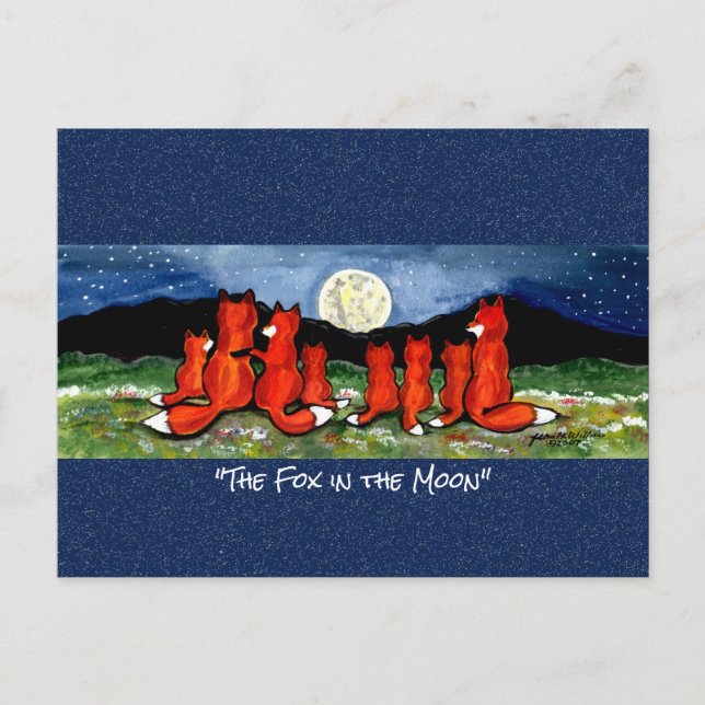Röd räv i vykort för vimningsfärg i Måne (Framsida)