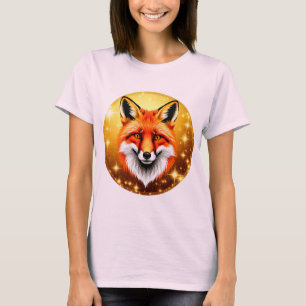 Röd räv med gyllene glänsande bakgrund t shirt