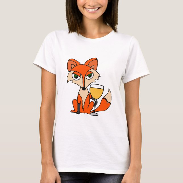 Röd räv med vitvinexponeringsglas tee shirt (Framsida)
