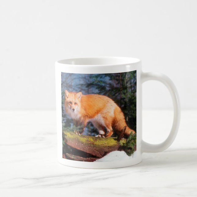 Röd Räv på en stock Kaffemugg (Höger)