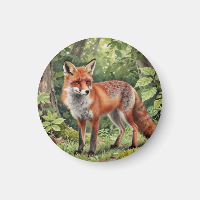 Röd Räv Skogs Vildlivsporträtt Magnet (Framsidan)