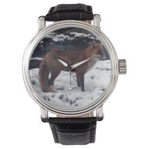 Röd Räv Snöig Skogsmark Vilda Djur Skogsdjur Konst Armbandsur