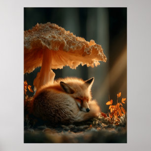 Röd räv som lämnas under Giant Mushroom Poster
