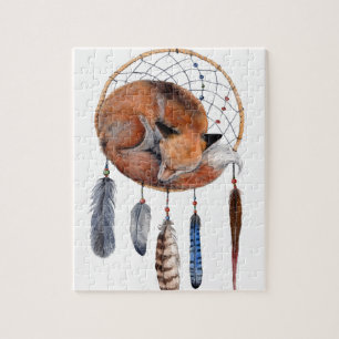 Röd räv som sovar på Dreamcatcher Pussel
