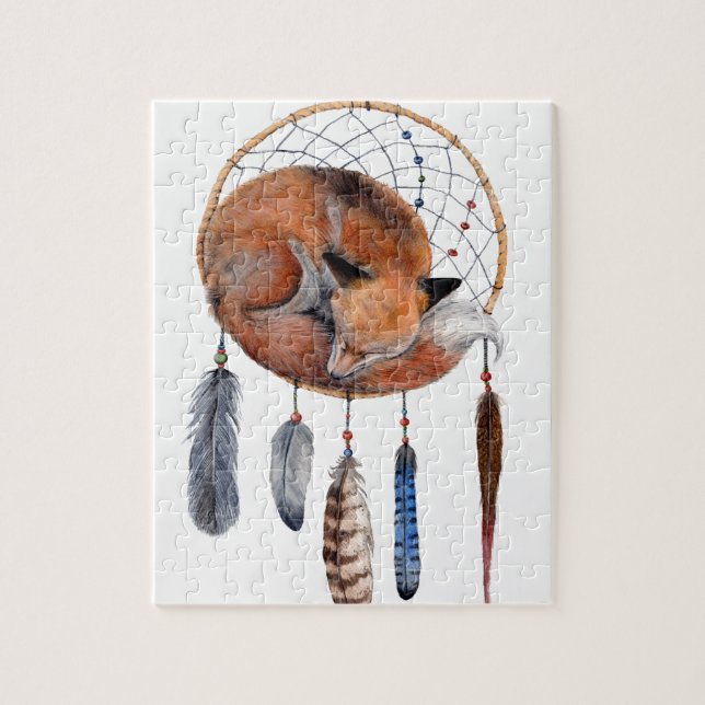 Röd räv som sovar på Dreamcatcher Pussel (Vertikal)