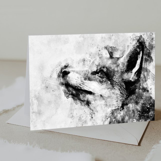 Röd Räv Svart och Vitt Akvarell 01 Tack Kort (Red Fox Black and White Watercolor 01. Thank You Card)