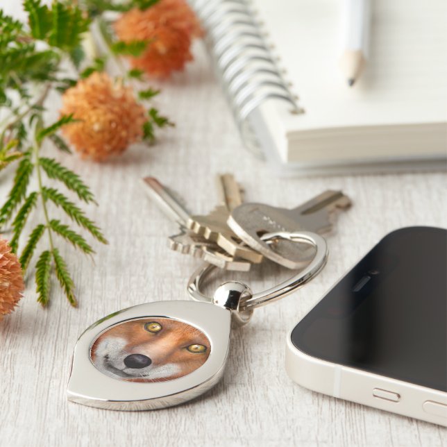 Röd Räv Swirl Silverfärgad Nyckelring (Sidan)
