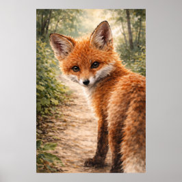 Röd Rävlilja Skogsdjur Poster
