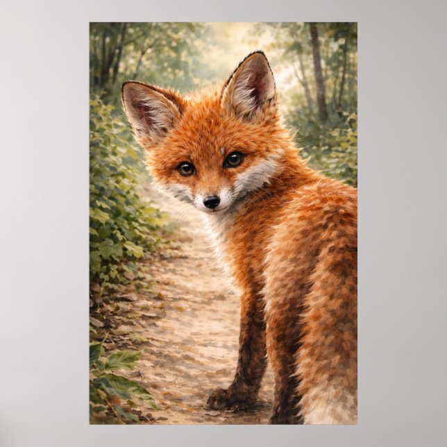 Röd Rävlilja Skogsdjur Poster (Framsidan)