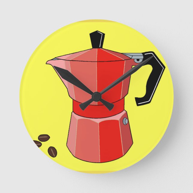 Röd regnbågeespresso rund klocka (Framsida)
