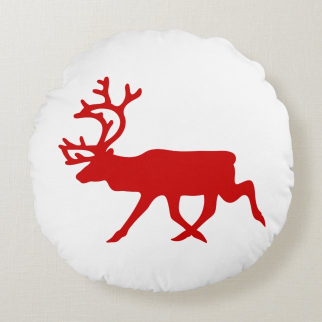 Röd ren / Caribou siluett Rund Kudde (Framsidan)