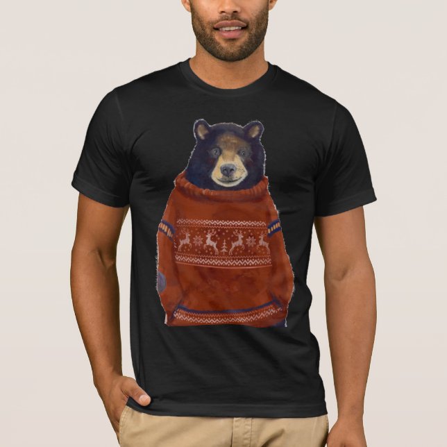 Röd rentröjabjörn t shirt (Framsida)