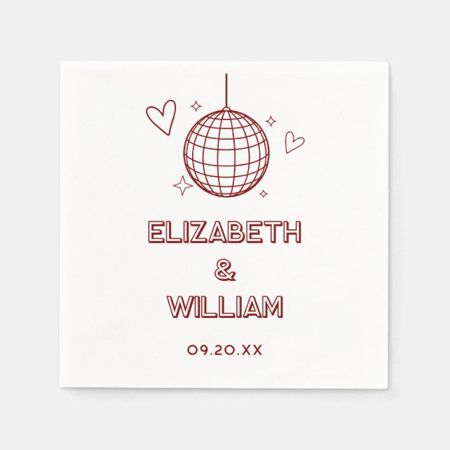 Röd Retro Disco Groovy 70-tals Bröllop Pappersservett (Framsidan)