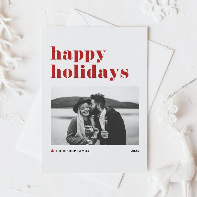 Röd Retro Djärv Typografi Foto God Jul Helg Vykort (Skapare uppladdad)