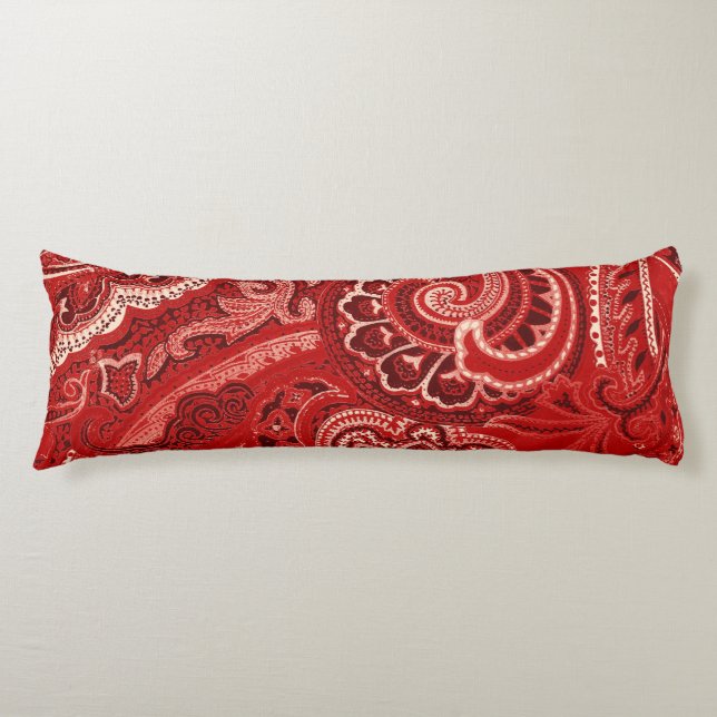 Röd Retro Paisley Bandanna/Bandana Kroppskudde (Framsidan)