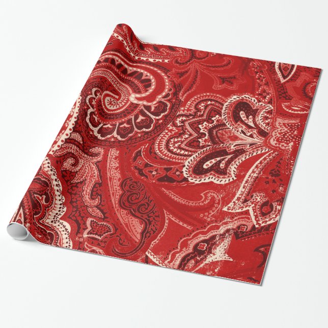 Röd Retro Paisley Bandanna/Bandana Presentpapper (Utrullad)