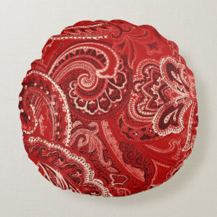 Röd Retro Paisley Bandanna/Bandana Rund Kudde