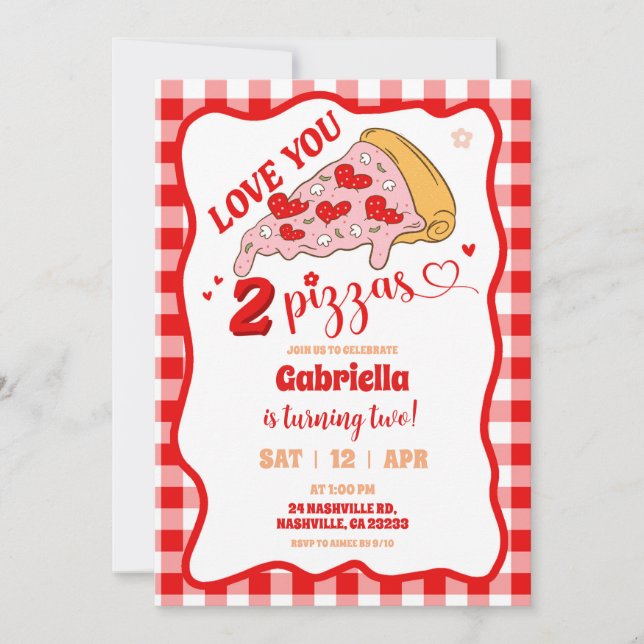 Röd Retro skiva av rolig Pizza fest Inbjudningar (Framsida)