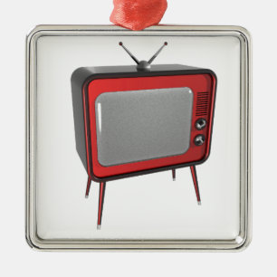 Röd retro TV Julgransprydnad Metall
