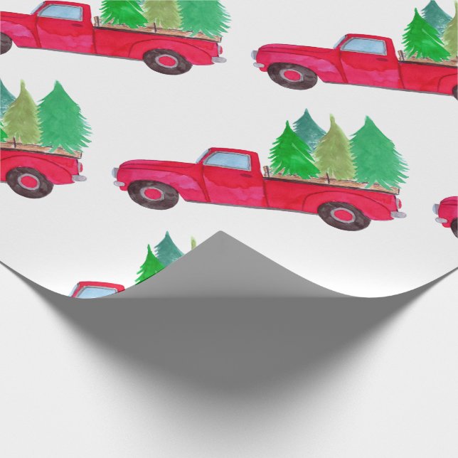 Röd retroPickupare Lastbil med träd Presentpapper (Hörn)