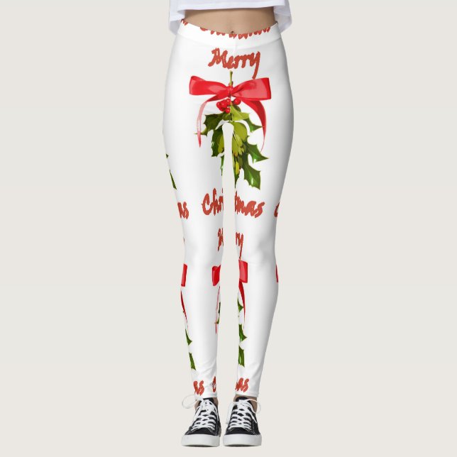 röd ribboned mistletoe för god jul leggings (Framsida)