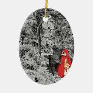 Röd ridninghuva och vargen (BW) Julgransprydnad Keramik