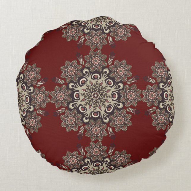 Röd/Ro Rund Reversible Mandala Pillow Kudde (Baksidan)