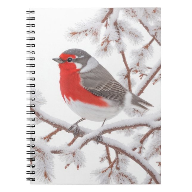 Röd Robin Fågel i Snö Anteckningsbok (Framsidan)