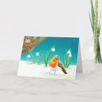 Röd Robin-fågel & Vår Snödroppor Illustration