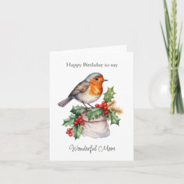 Röd Robin Holly Mamma födelsedag med tillsatt häls Kort
