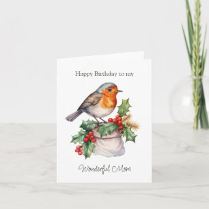 Röd Robin Holly Mamma födelsedag med tillsatt häls Kort