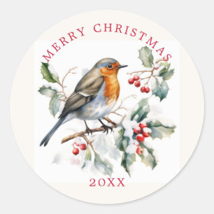 Röd Robin Holly Röd Bär Jul Runt Klistermärke