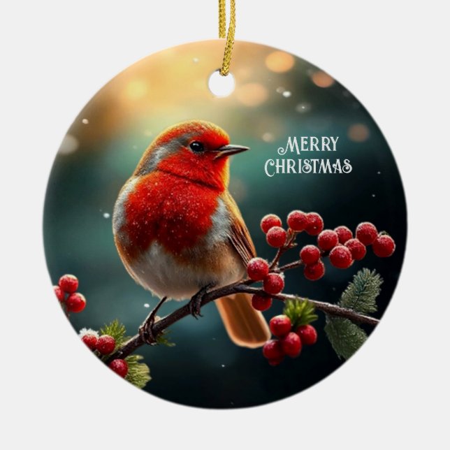 Röd Robin Jul Högtidlig Ornament (Framsidan)