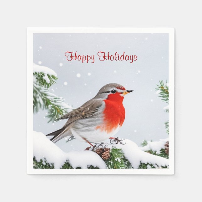 Röd Robin Jul Julpapper Servetter (Framsidan)