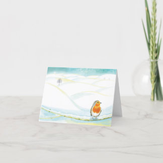 Röd Robin & Vit Vinterlandskapsillustration Helgkort