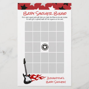 Röd Rock Stjärna Rock a bye Baby Shower Bingo Spel