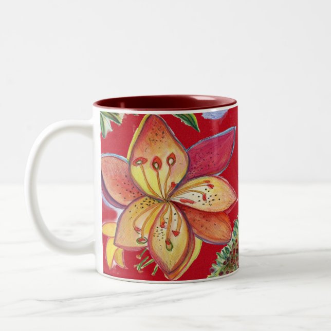 Röd röd Orchidmugg Två-Tonad Mugg (Vänster)