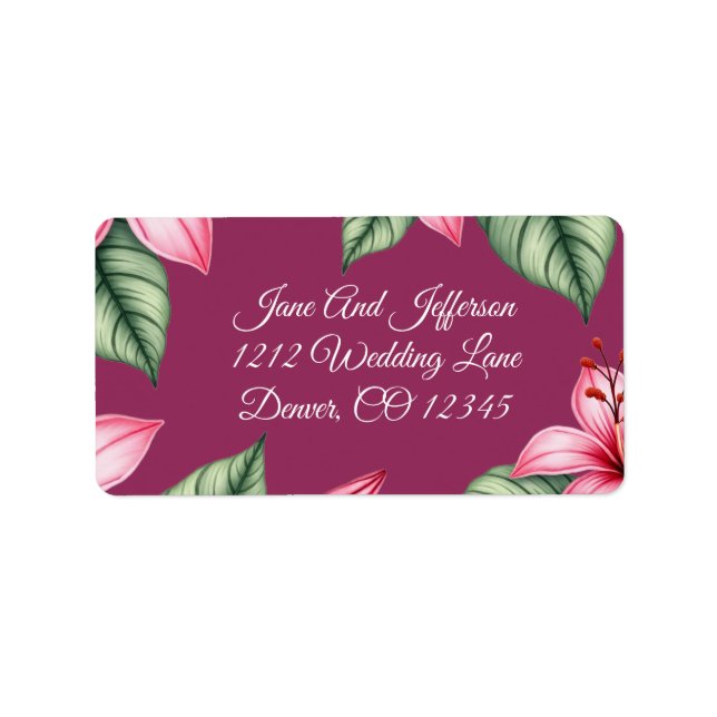 Röd Rodnad Rosa Blommig Adressetikett (Framsidan)