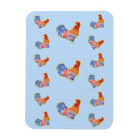 Röd rolig tupp Cockerel Blå och vita fläckar Ca